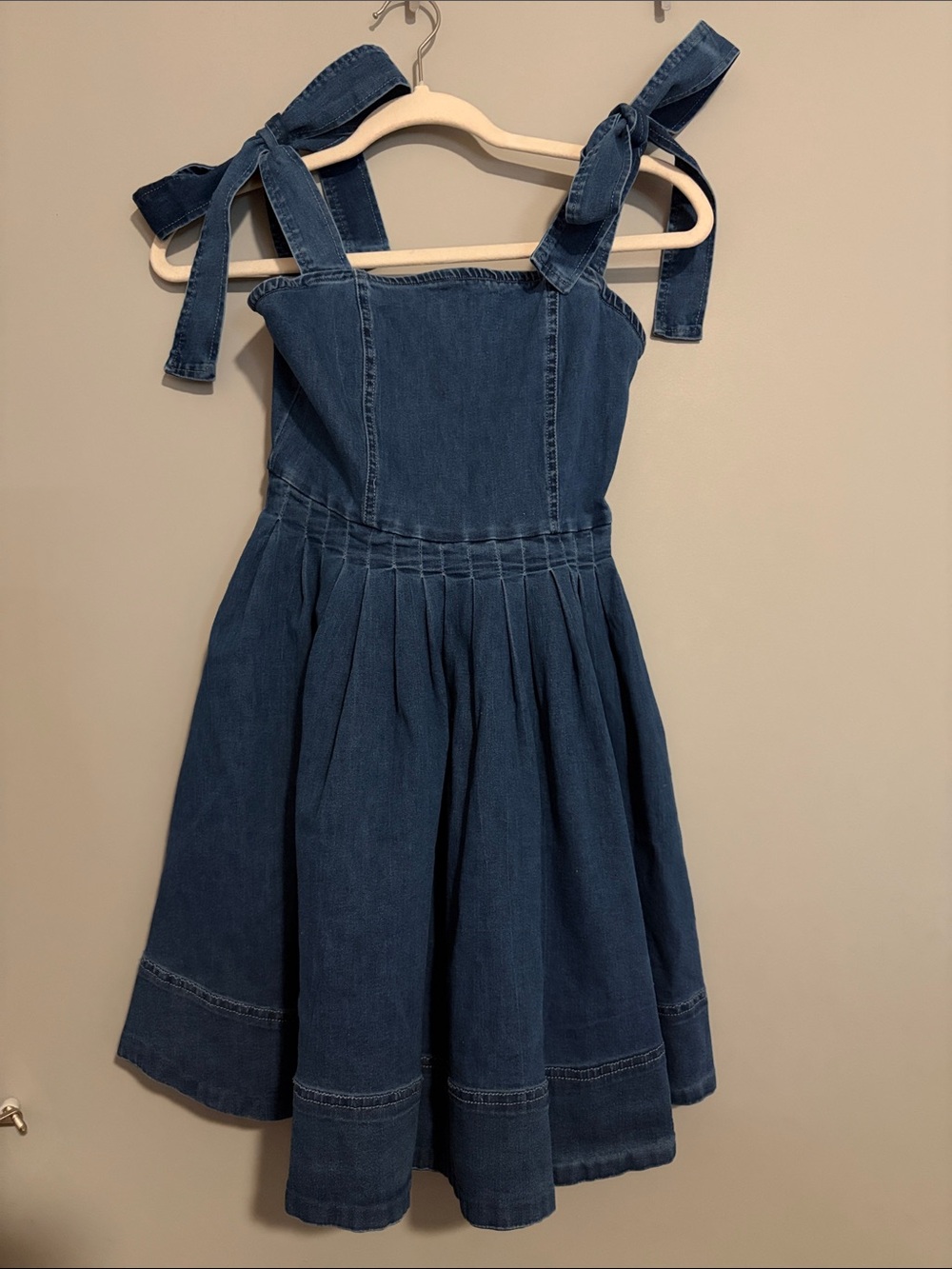 Denim Tie-Shoulder Sundress in Deep Blue